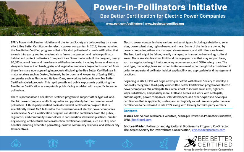 Power in Pollinators Initiative: Bee Better Certification for Electric Power Companies